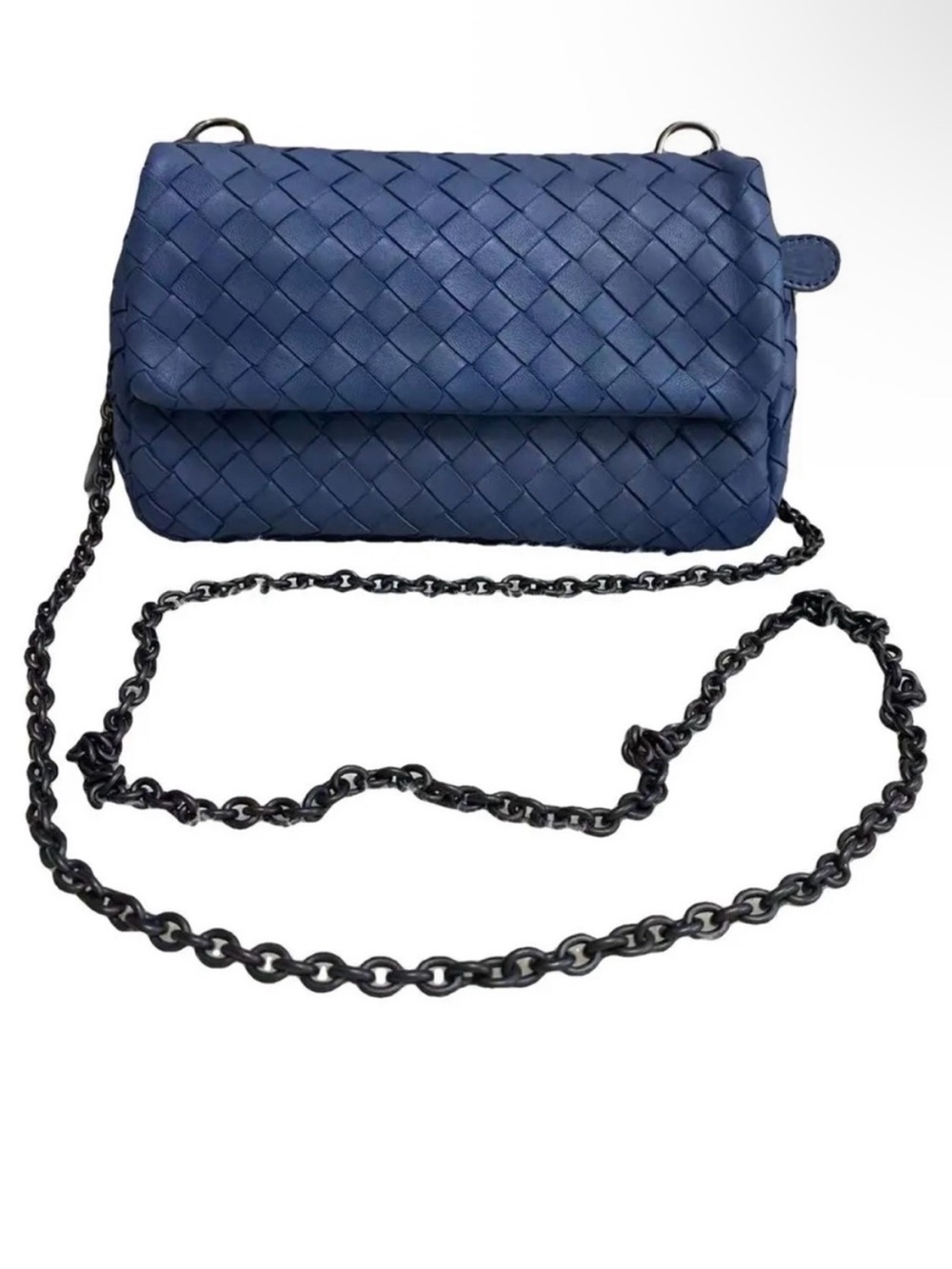 Bottega Veneta Blue Intrecciato Olimpia Flap Messenger Crossbody Bag